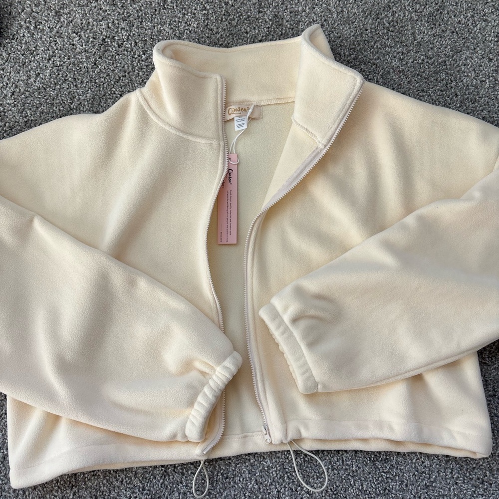 Elegant Cream Zip-Up Hoodie